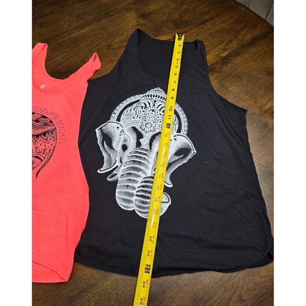 Elephant Graphic Tank Tops Set - Clearwater Beach FL Surf Style Coral & Black Sl - Picture 7 of 13